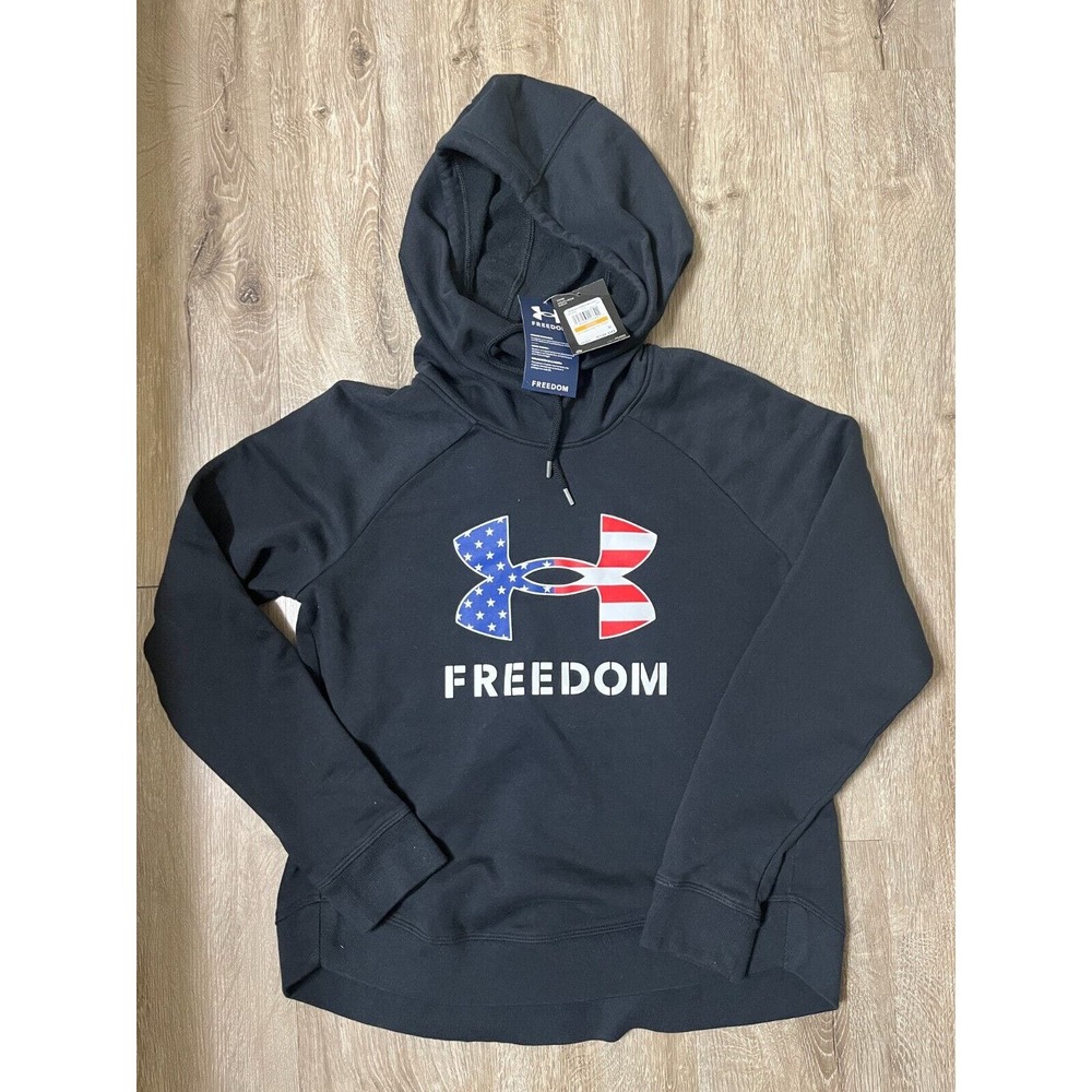 Under Armour Men's UA Freedom Rival Fleece Big Flag Logo Hoodie Black Small NEW
